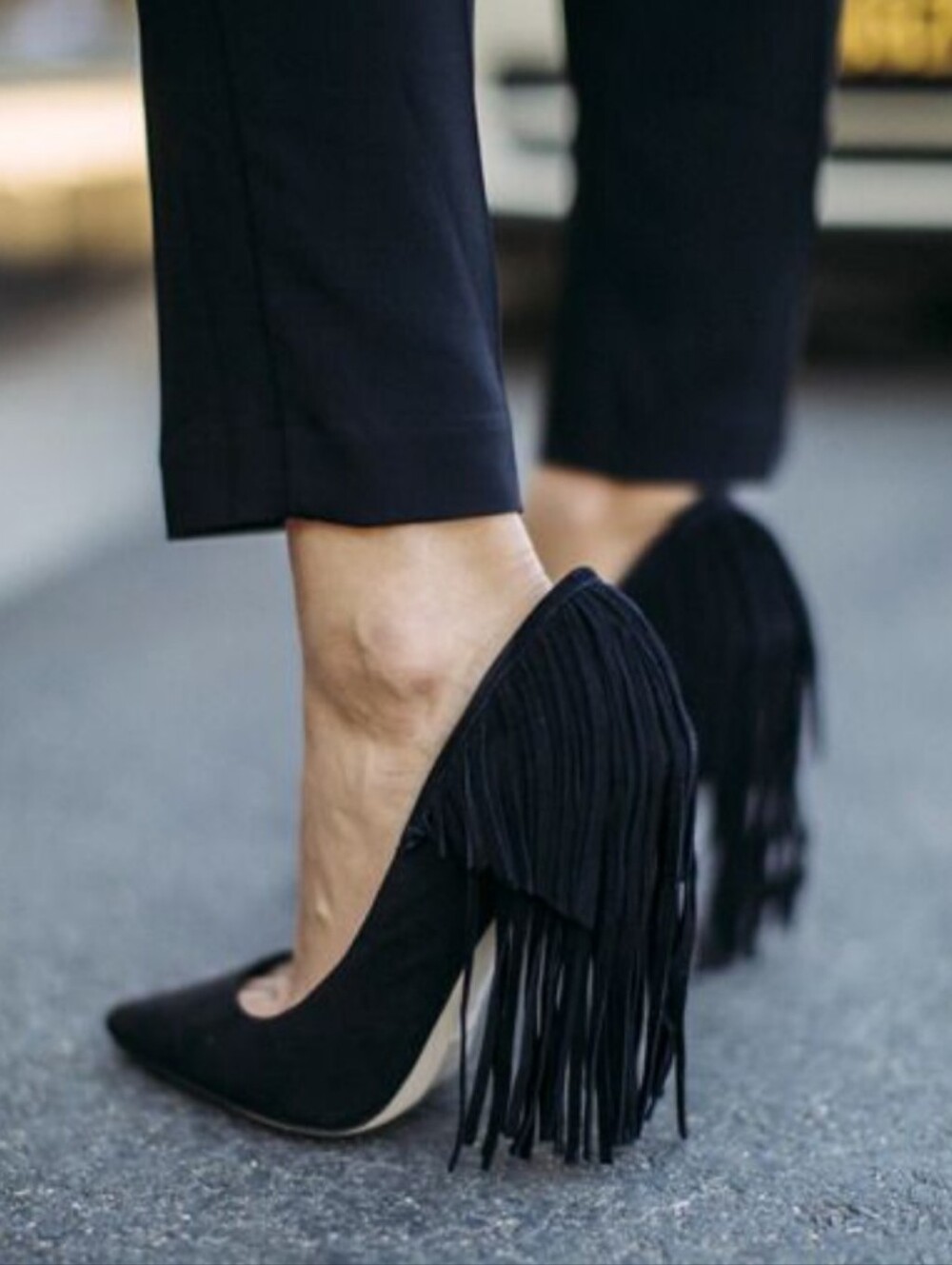 MIA Black Faux Suede Fringe Pointed-Toe Pumps 🖤